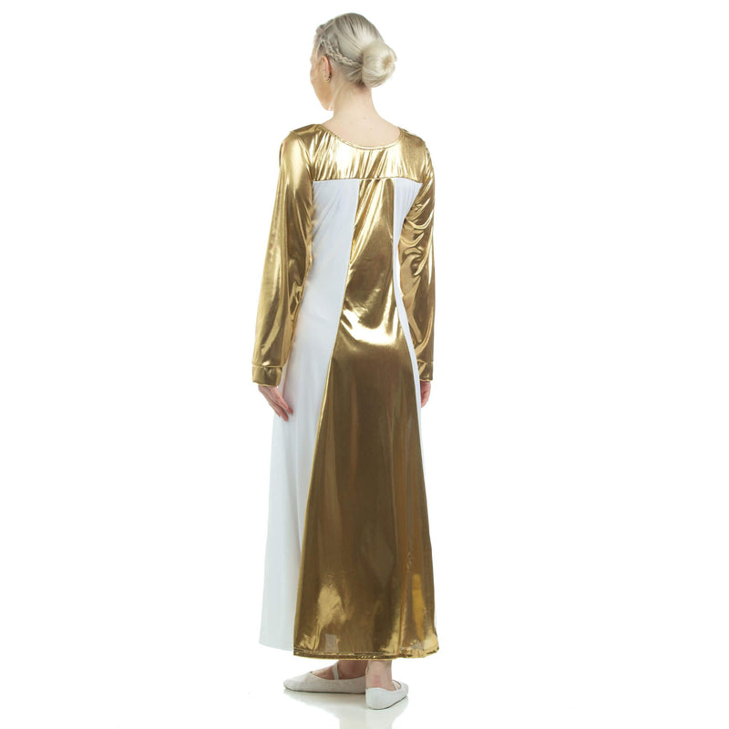 [AUSTRALIA] - Danzcue Womens Metallic Color Block Long Sleeve Praise Dance Dress 3X-Large White-gold 