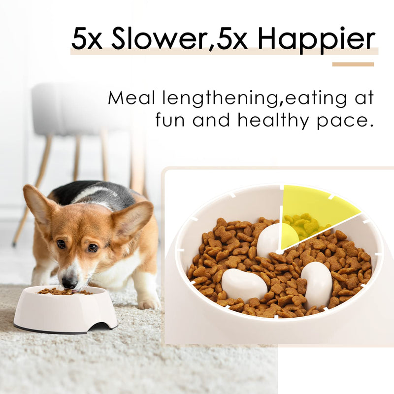 SUPERDESIGN Slow Feeder Dog Bowl Cat Bowl - Slow Eating Habit Maker Dog Cat Food Bowl Anti-Gulping Puppy Slow Feeder Bowl for Dry Wet Raw Food Non-Slip Slow Feeder for Small Medium Large Super Design Round-Gream White 1 Cup - BeesActive Australia