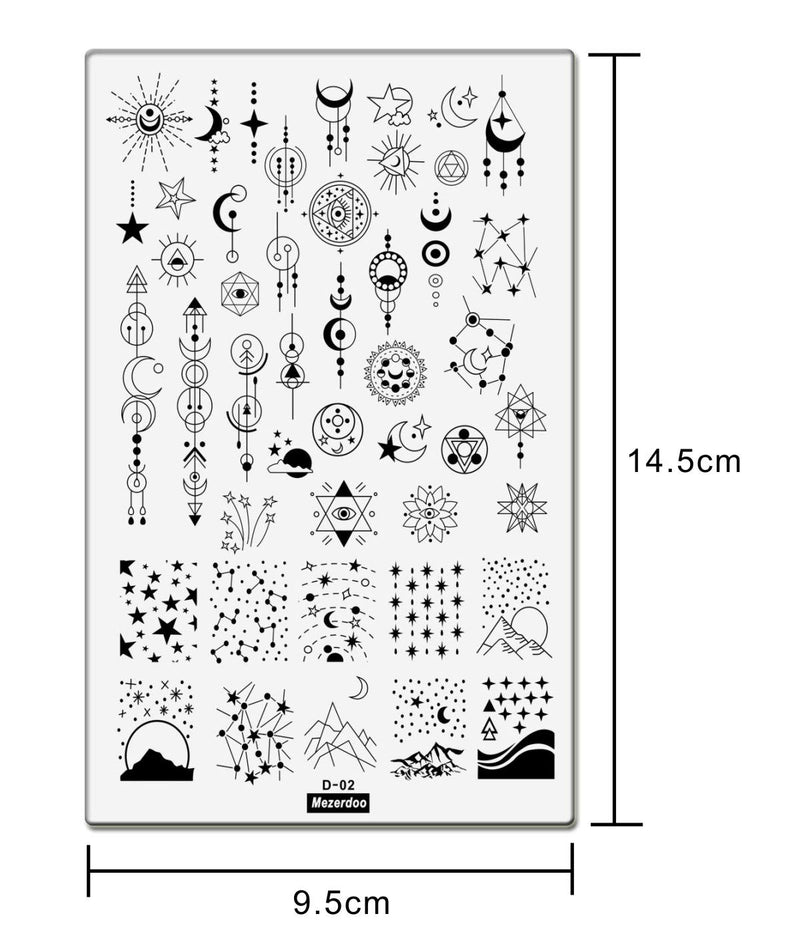 2pcs Sea Shell Pattern Nail Stamping Plates Geometry Flowers Image Painting Nail Art Stencils English Letter Manicure Template 9.5x14.5CM Moon Star Space Design Nail Stamp Tools (D-02 and D-04) D-02 and D-04 - BeesActive Australia