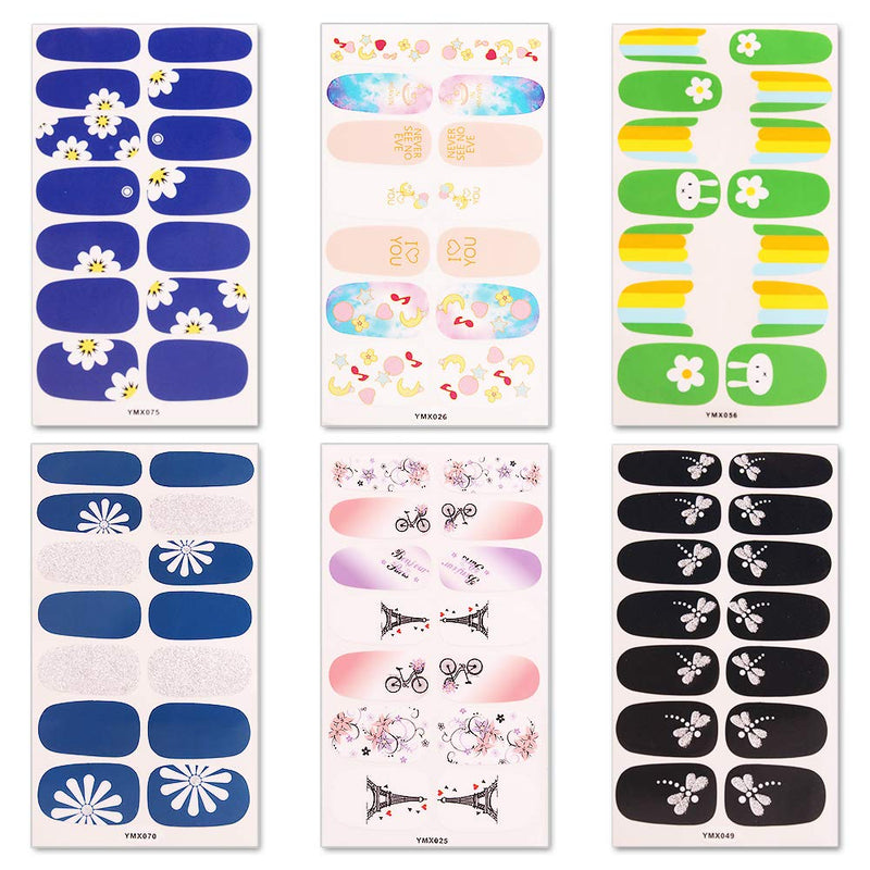 SILPECWEE 6 Sheets Nail Art Polish Stickers Tips Flower Design Adhesive Manicure Wraps Decals Strips Kit And 1Pc Nail File No1 - BeesActive Australia