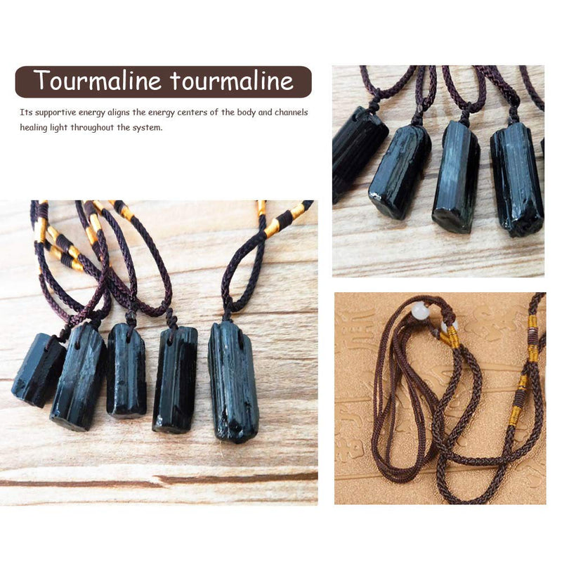 Comidox 2Pcs Natural Black Tourmaline Stone Pillar Pendant Necklace Tourmaline Amulet Natural Free Form Crystal Healing Pendant - BeesActive Australia