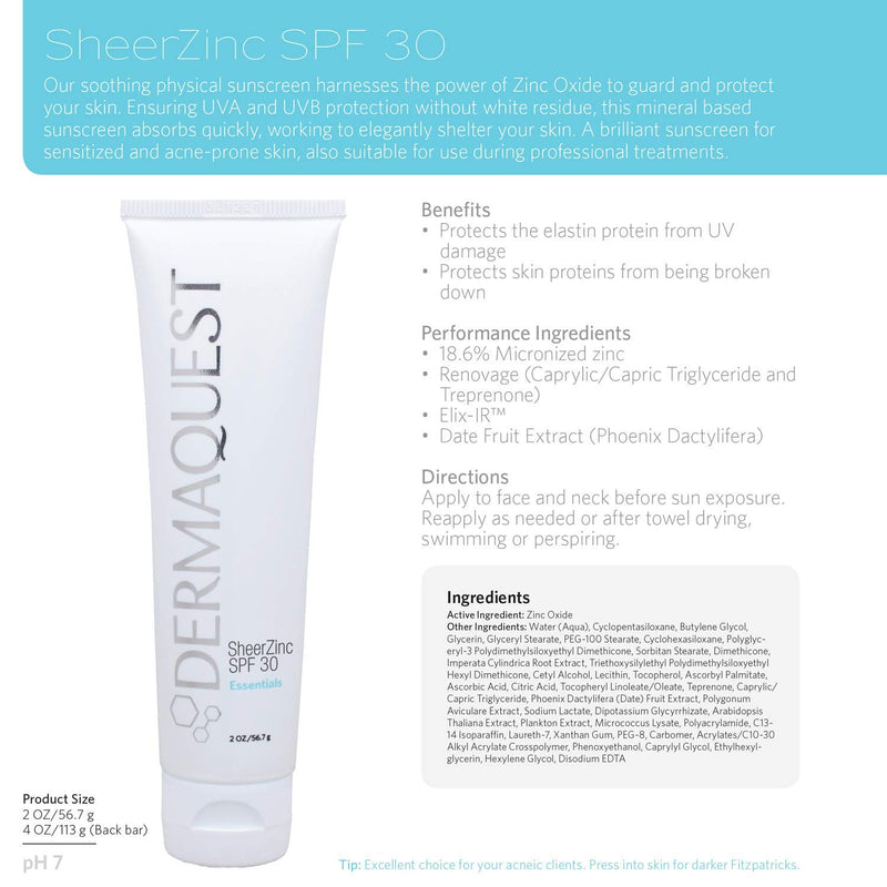 DermaQuest Essential SheerZinc SPF 30 2oz - BeesActive Australia