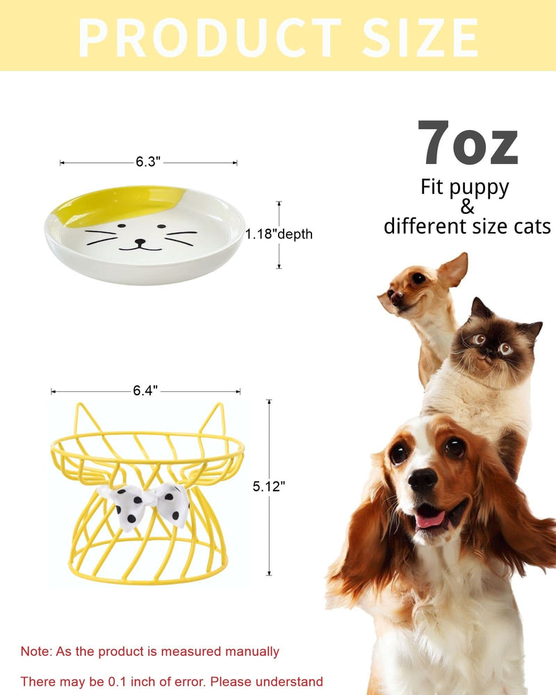 Ceramic Cat Food Bowls with Stand,Tilted Elevated Cat Bowl, Pet Food Bowl for Flat Faced Cats, Protect Pet's Spine, Dishwasher Safe… Yellow - BeesActive Australia