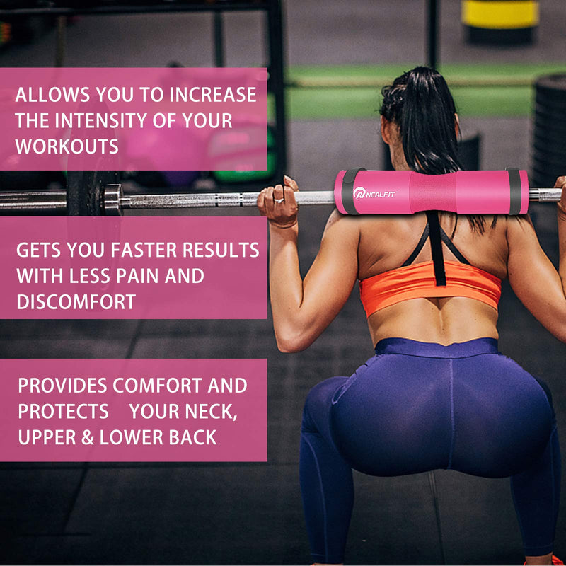 NEALFIT Barbell Pad Squat Pad for Squats—Squat Bar Pad—Great for Weightlifting,Lunges and Hip Thrusts—Foam Sponge Pad—Fit Standard and Olympic Bars Perfectly Pink - BeesActive Australia