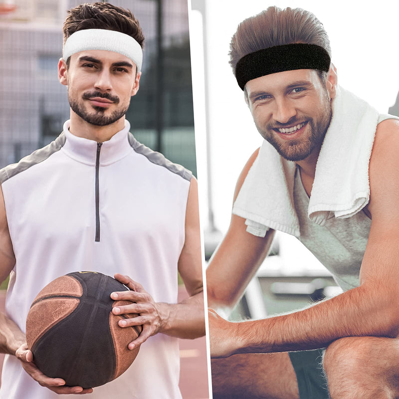 BEACE Sweatbands Sports Headband for Men & Women - Moisture Wicking Athletic Cotton Terry Cloth Sweatband for Tennis, Basketball, Running, Gym, Working Out Black - BeesActive Australia