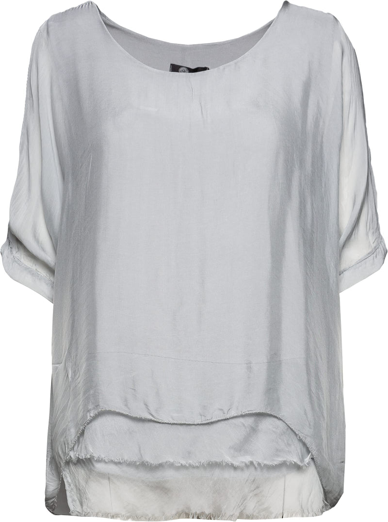 M Made in Italy Women's 3/4 Sleeve Scoop-Neck Tunic Blouse Large Silver - BeesActive Australia