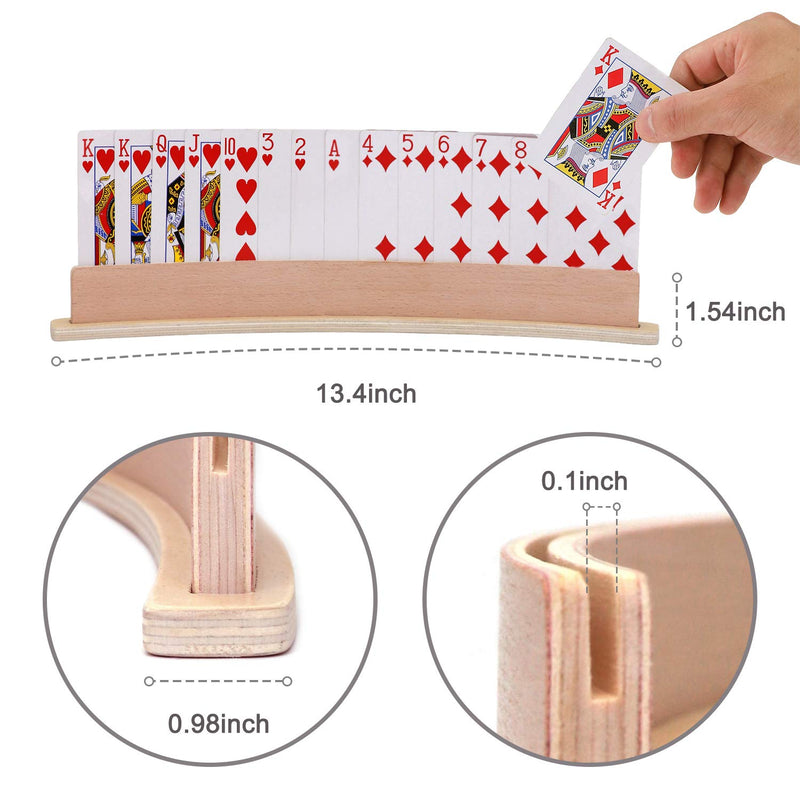Exqline Wood Curved Playing Card Holder Racks Tray Set of 4 for Kids Seniors Adults - 13.4inch with Widen Base Stable Enough for for Bridge Canasta Foot and Hand - BeesActive Australia