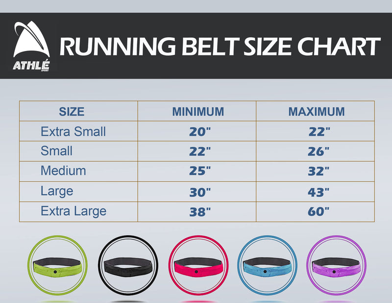 Athlé Running Belt for Exercise and Travel - Two Stretch Pockets Fit Most Phones, Wallet, Cards and More - Key Clip, Earphone Jack, Adjustable Waist Strap Medium - 25" - 32" Black - BeesActive Australia