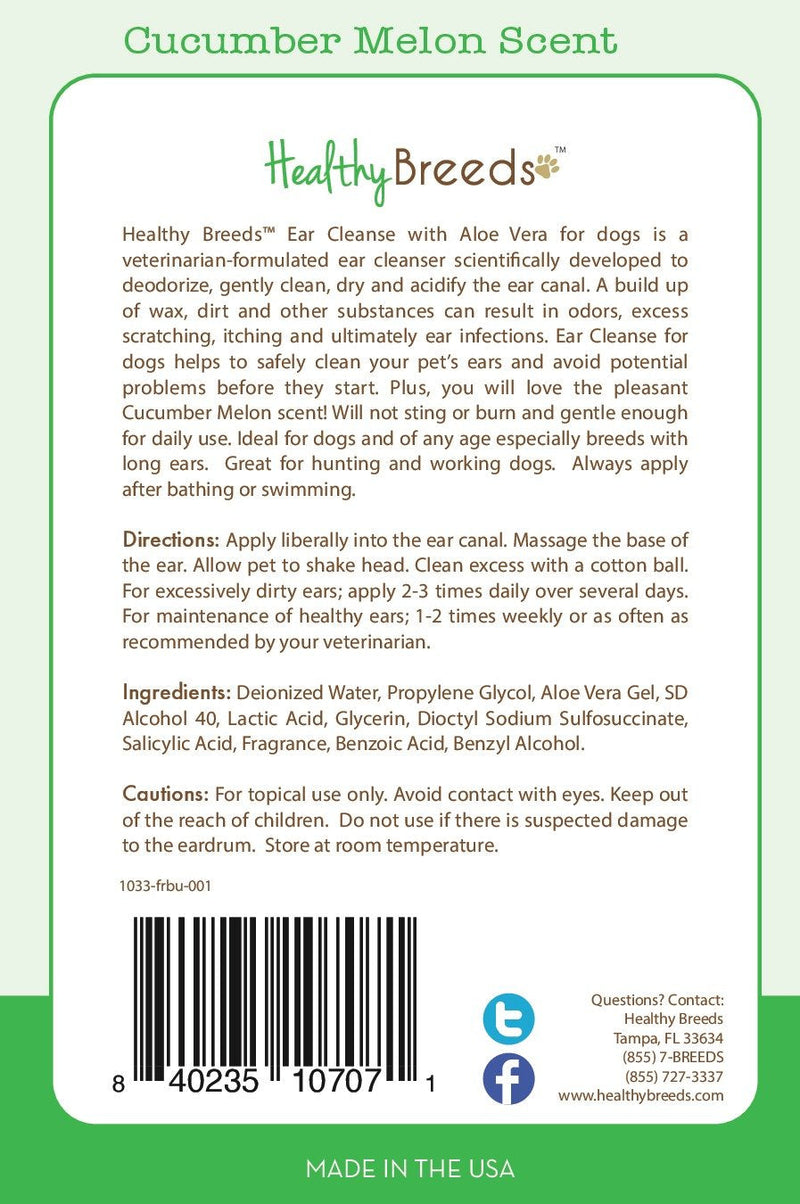 Healthy Breeds Ear Cleanse with Aloe Vera - Veterinarian Formulated to Deodorize Clean Dry & Acidify Ear Canal - Gentle & Will Not Sting or Burn Cucumber Melon 8oz French Bulldog - BeesActive Australia
