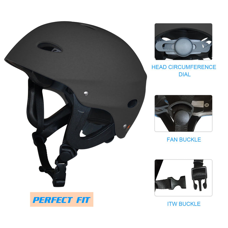 Vihir Adult Water Sports Helmet with Ears - Adjustable Multi Helmet Men Women Black M 21.3-23.2 inches(54cm-59cm) - BeesActive Australia