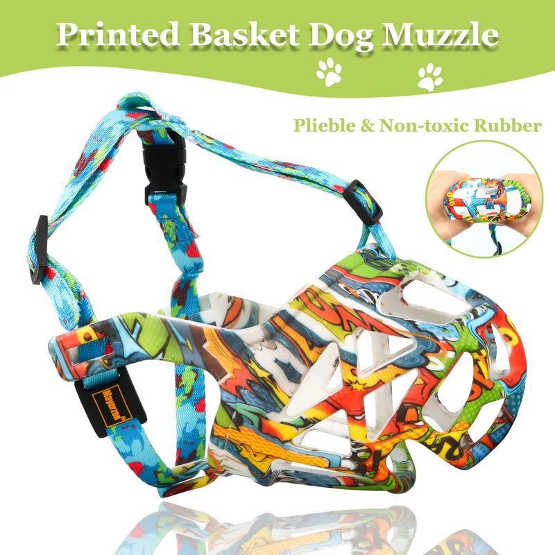 Dog Muzzle, Printed Basket Muzzle for Small Medium Large Dogs Dachshund, Beagle, German Shepherd, Breathable Pet Muzzles to Prevent Biting Chewing Scavenging Graffiti M-(Snout 10¼’’-11¾’’) - BeesActive Australia