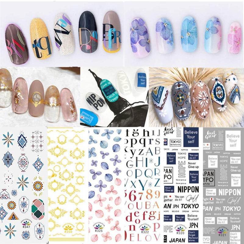 Nail Art Stickers Decals 3D Self-Adhesive Nail Decals Nail Art Supplies 6Sheets Flower Number Letter Digital Mixed Designs Nail Stickers for Acrylic Nails Women Nail Art Decorations Manicure Tips - BeesActive Australia