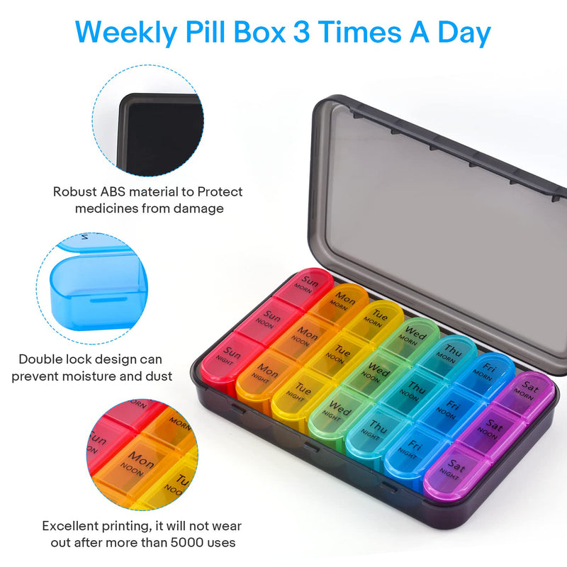 7 day Pill Box Organiser 3 Times Daily Medicine Storage Box,Cruxer Week Medication Tablet Organizer Moisture-Proof BPA Free Travel Dosette Box Dispenser Case to Hold Vitamins,Cod Liver Oil,Supplements 3 Times A Day - BeesActive Australia