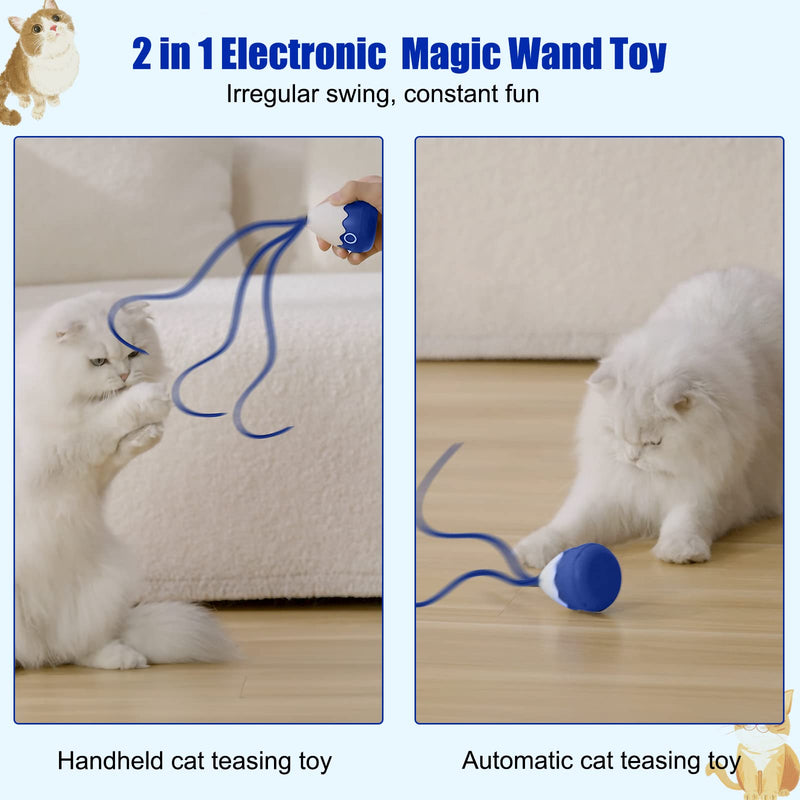 Cat Wand Toy, Automatic Silicone Tail Teaser Toy 2 in 1, Electronic Interactive Toy for Indoor Cats, Rechargeable Exercise Toy for Kitten Navyblue - BeesActive Australia