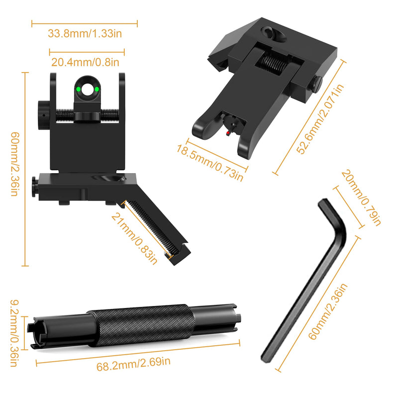 RTMGOB 45 Degree Offset Iron Sights - Canted Flip Up Sights for Picatinny Rail, Fiber Optic Red Dot Front Sight with Adjustment Tool Green Dot Rear Backup Sight Set Rapid Transition - BeesActive Australia