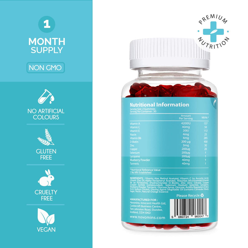 Hair Gummies for Hair Growth - Chewable Hair Vitamins - Biotin - Vegan - Skin Hair Nail Vitamins for Women & Men by Novomins - BeesActive Australia