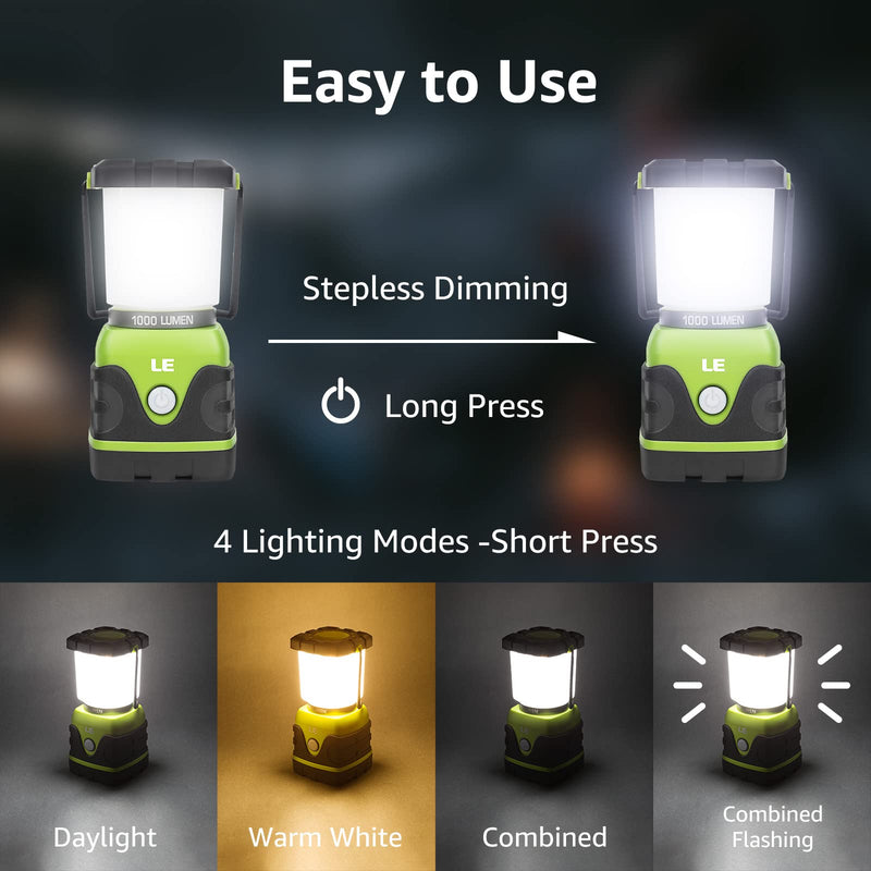 LE LED Camping Lantern, Battery Powered LED with 1000LM, 4 Light Modes, Waterproof Tent Light, Perfect Lantern Flashlight for Hurricane, Emergency, Survival Kits, Hiking, Fishing, Home and More - BeesActive Australia