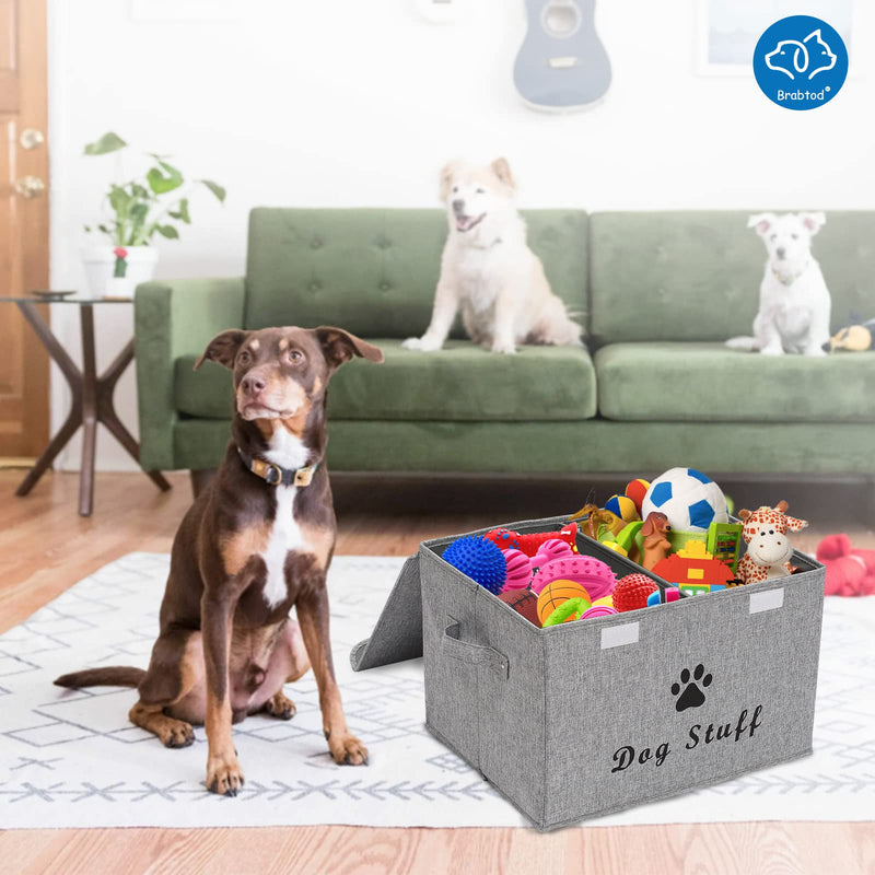 Brabtod Large Dog Toys Storage Box Canvas Storage Basket Bin Organizer with Lid - Collapsible Linen Bin Ideal for Organizing Dog Cat Toys and pet Stuff-PP Boad-17" x 12" x 10" 17" Lx 12" Wx 10" H Snow Gray - BeesActive Australia