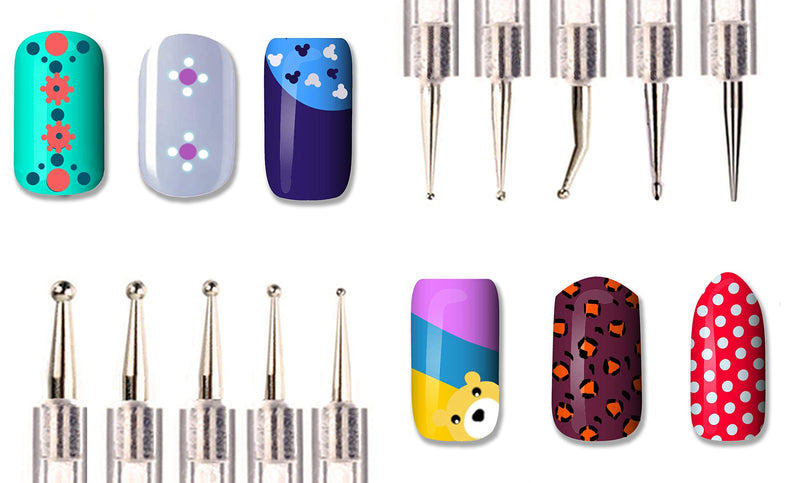 Beaute Galleria 5 Piece (10sizes) 2-Way Dotting Pens Nail Art Design Marbleizing Dotting Swirling Manicure Tools Mandala Art Painting Stylus - BeesActive Australia
