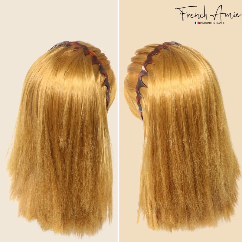 French Amie Zig Zag Scallop 1 1/4" Wide Teeth Celluloid Handmade Hair Head bands for Girls Very Flexible Strong Hold Non Slip Grip Durable Styling Women Hair Accessories, Made in France (Tortoise Shell Brown) Tortoise Shell Brown - BeesActive Australia
