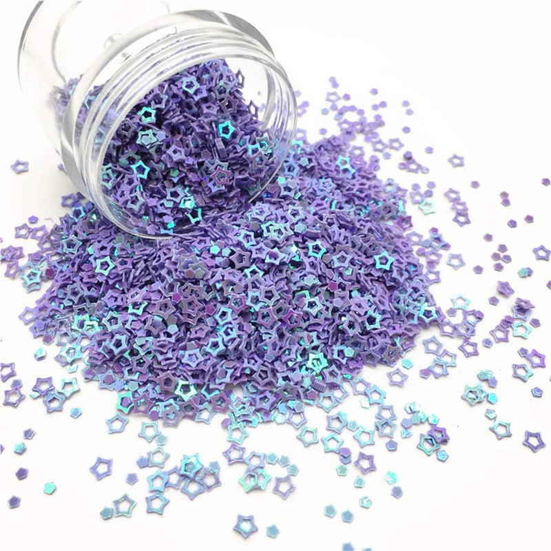 100g Glitter Hollow Star Confetti Sequins Flat PVC Slime Paillettes for Scrapbook Embellishment Cardmaking Jewelry Making Nail Polish Wedding Birthday Party Decorartions (Purple) Purple - BeesActive Australia