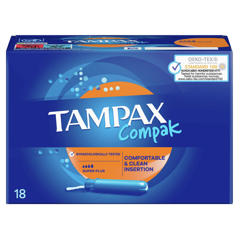 Tampax Compak Tampons, Super Plus With Applicator, 18 Tampons, Leak Protection And Discretion, Super Absorbent - BeesActive Australia