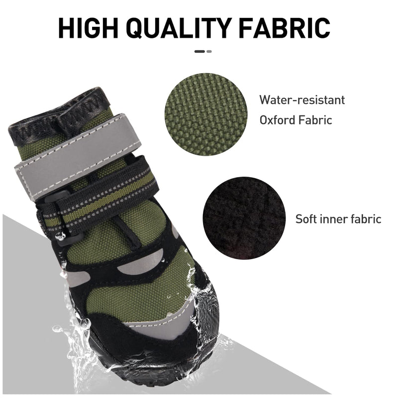 Dog Booties for Large Medium Dogs - Wear-Resistant Dog Boots with No Slip Rugged Sole - Waterproof Dog Shoes for Hiking Walking Running Jogging Paw Protection - Rubber Dog Shoes with Reflective Straps #2 (Length: 2.35" ; Width: 1.75") Army Green - BeesActive Australia