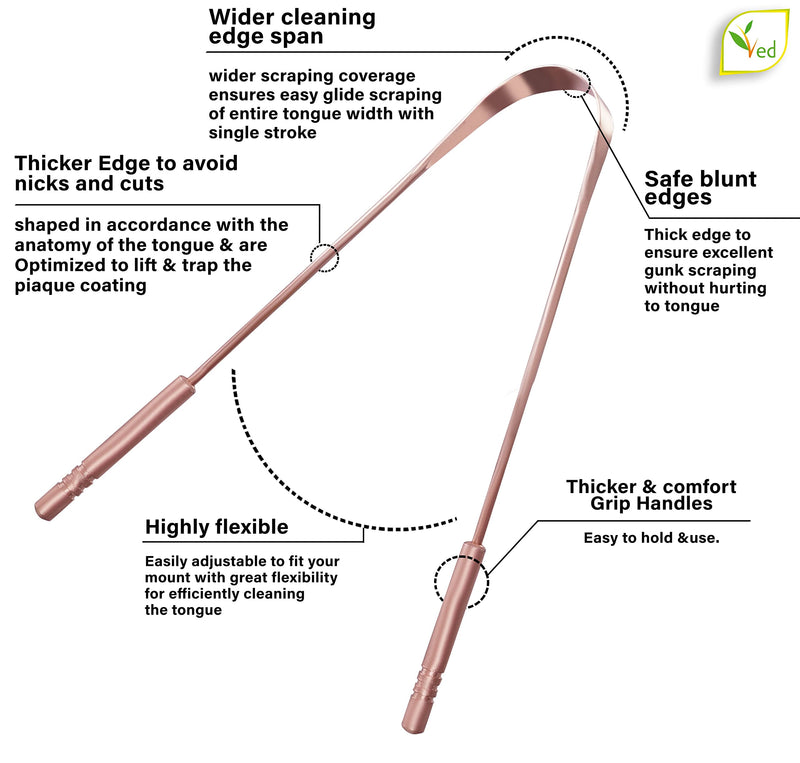 Ved 100% Pure Copper Tongue Scraper with Eco Friendly Travel Bag Pack of 2, Natural Copper Tongue Cleaner,Use Good Grip Comfortable Handle. - BeesActive Australia