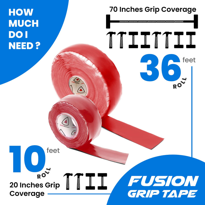 Core Prodigy Fusion Grip Tape - Silicone Rubber Wrap for Pull Up Bars, Barbells, Dumbbells, Sports and Gym Equipment, and Tools Red 10 Feet - BeesActive Australia