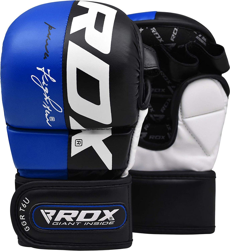 [AUSTRALIA] - RDX MMA Gloves for Martial Arts Training & Grappling | Approved by SMMAF | Palm-O Maya Hide Leather Sparring Mitts | Good for Kickboxing, Muay Thai, Cage Fighting, Punching Bag & Combat Sports Blue Small 