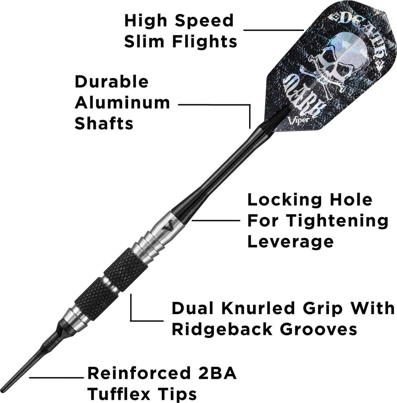 Viper Desperado 80% Tungsten Soft Tip Darts with Storage/Travel Case: Death Mark, 18 Grams Coarse Knurling - BeesActive Australia