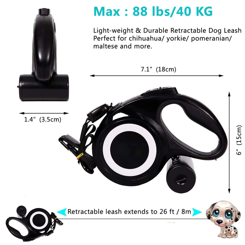 360° Tangle-Free, Heavy Duty Retractable Dog Leash with Anti-Slip Handle, 26 ft Strong Nylon Tape One-Handed Brake/Pause/Lock for Small/Medium/Large Dog or Cat 26 FOOT Black - BeesActive Australia