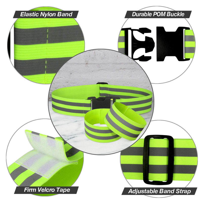 Morbeste 6 PCS Reflective Running Gear, High Visibility Glow Safety Reflective Belt or Sash, Lightweight Reflective Band Strap for Running, Walking, Cycling - Fits Women, Men, Kids Green - BeesActive Australia