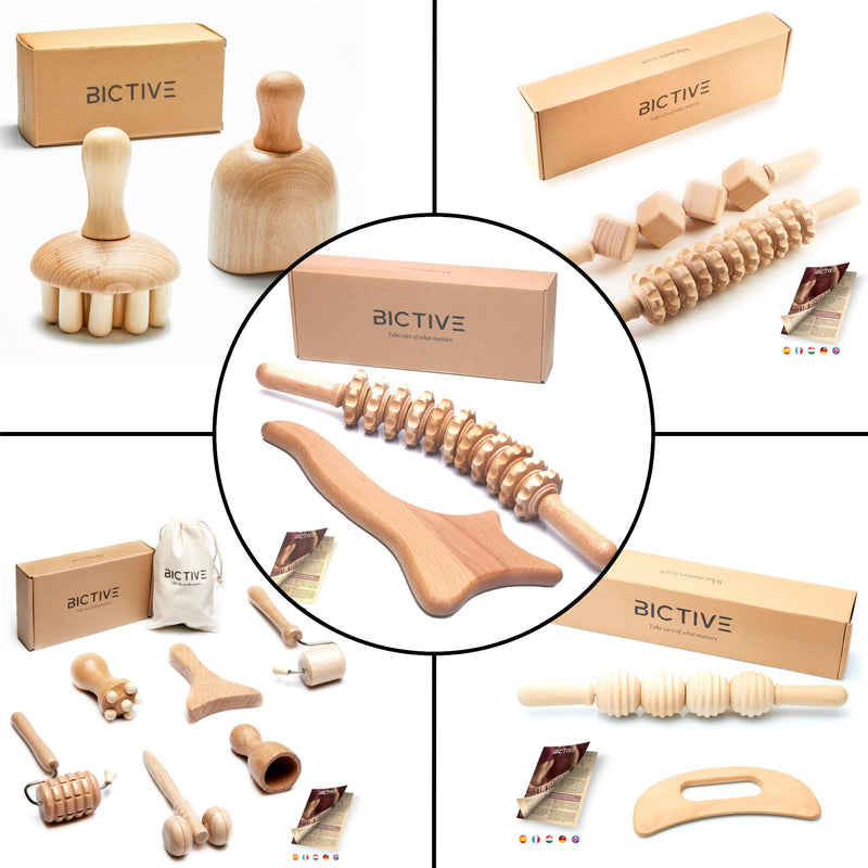 BICTIVE Face Massage Tool Set, 6 Wood Therapy Massage Tools, Face Massager Roller, Facial Set, Face Sculpting Tools, Facial Roller, Facial Massager, Face Lift, Face Rollers for Women, Face Slimmer - BeesActive Australia