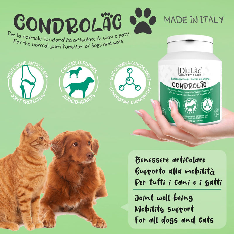 CONDROLAC Glucosamine Chondroitin for Dogs and Cats, High Dosage - Dog Joint Supplement Made in Italy, 90 Chewable and Divisible Tablets for Puppies, Adults and Senior - Dulàc Pet Care - BeesActive Australia