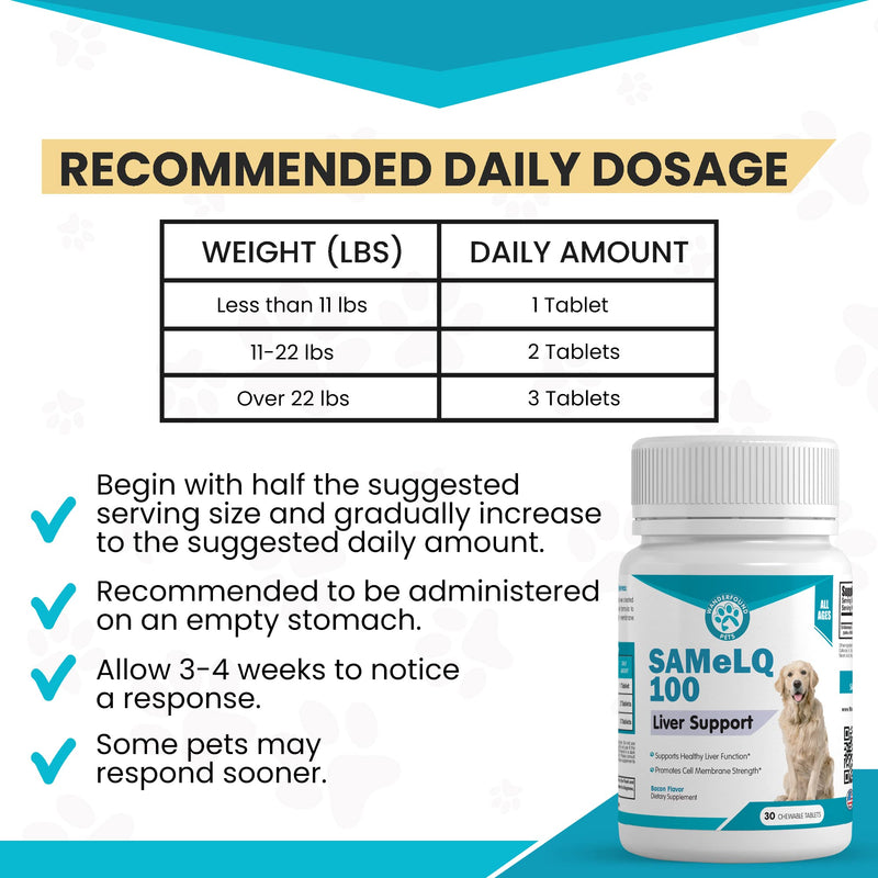SAMeLQ 100, Liver Support for Dogs, SAM e Chewable Hepatic Support for Dogs, Promotes Cell Membrane Strength 60 counts - BeesActive Australia