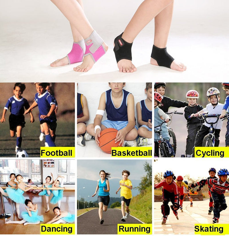 Kids Ankle Support Breathable Ankle Brace Girls Boys Ankle Tendon Compression Brace Ankle Strap Neoprene Adjustable Sport Running Basketball Foot Support Cycling Skating Ankle Brace Protector Guard Black Medium (1 Pair) - BeesActive Australia