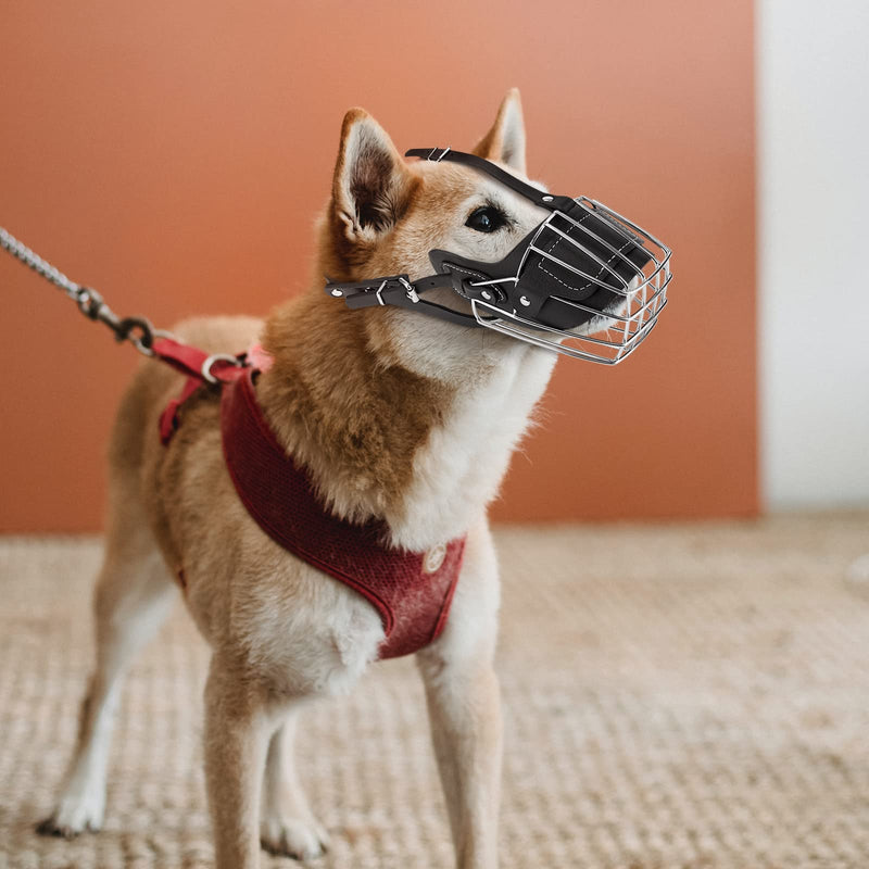 Dog Muzzle, Dog Metal Face Basket, Dog Mouth Breathable Adjustable Leather Leash Suitable for Large Medium-Sized Dogs L - BeesActive Australia