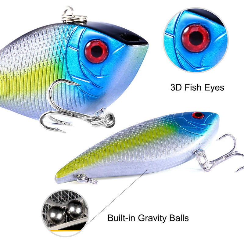 [AUSTRALIA] - PLUSINNO Fishing Lures for Bass, 10pcs Hard Bait Minnow VIB Lure Lures with Portable Carry Bag, 3D Fishing Eyes Swimbait Lure Popper Crankbait Fishing Bait Vibe Sinking Lure for Bass Trout Walleye 