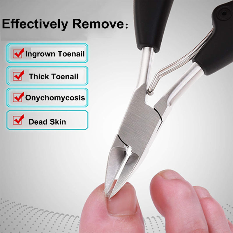 Toenail Clippers, Manicure Pedicure Set Ingrown Toenail Tools with Stainless Steel Fingernail Clippers Nail File Cuticle Pusher for Thick or Ingrown Nails Dead Skin Black - BeesActive Australia