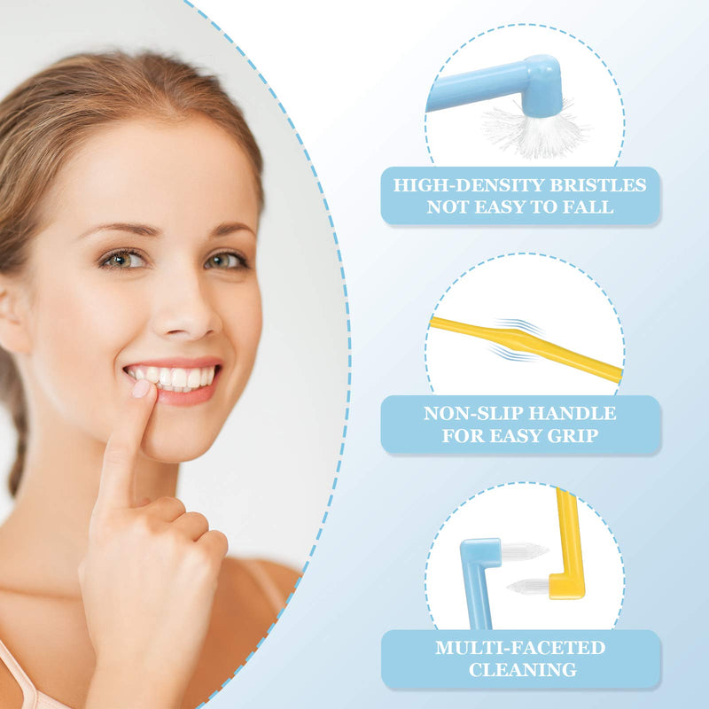 2 Pieces Tuft Toothbrush Tufted Brush, Slim Interspace Teeth Brushes Trim Tooth Toothbrush for Detail Cleaning (Yellow, Blue) Blue, Yellow - BeesActive Australia