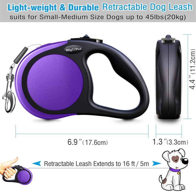 Heavy Duty Retractable Dog Leash-16ft Strong & Durable Walking Leash for S to L Dogs up to 45/115 lbs, Upgraded Lock System, Non Slip Grip, Tangle Free Small/Medium (Pack of 1) Purple - BeesActive Australia