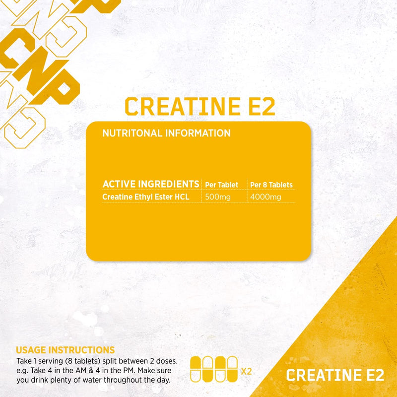 CNP Professional Creatine Range, 500g / 250g Creatine Monohydrate Powder, E2 Ethyl Ester 240 Capsules (E2 Capsules) E2 Capsules - BeesActive Australia