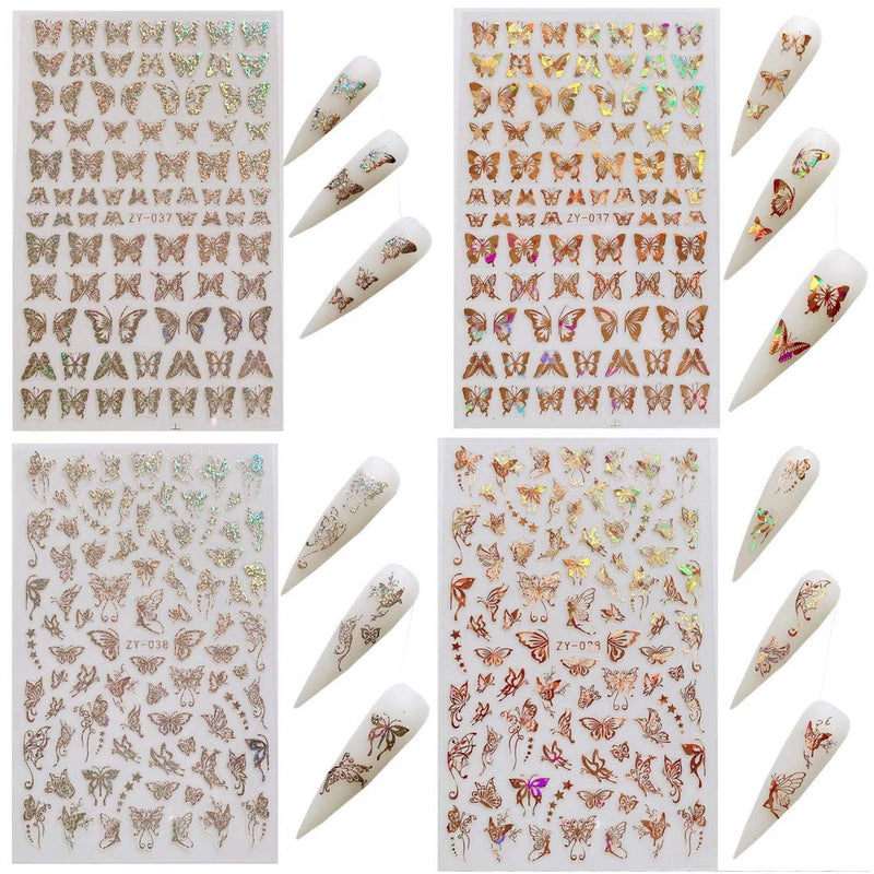 8pcs Holographic Butterfly Nail Art Sticker Gold Silver Ultra Thin Self-adhesive Nail Decals with 15g Mixed Nails Sequin Flakes for Nail Art Decoration Butterfly Nail Sticker - BeesActive Australia