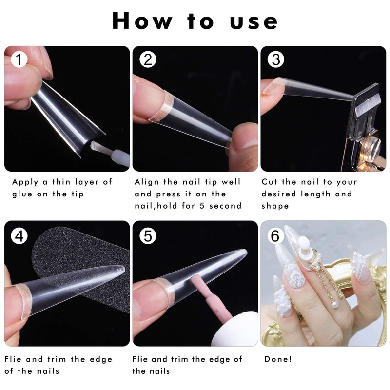 Nail Tips Stiletto - Clear Stiletto Nail Tips, 500pcs Acrylic Stiletto Nail Tips Long Shape Half Cover False Nail Tips with Box for Halloween Nail Salon Home, 10 Sizes - BeesActive Australia