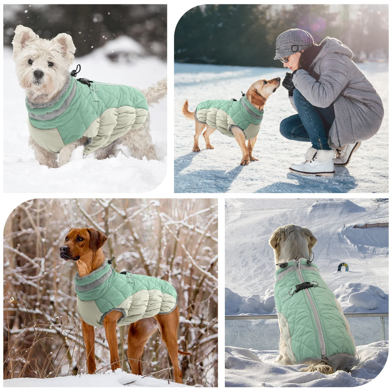 FUAMEY Dog Winter Jacket,Dog Cold Weather Coats Paded Dog Vest Warm Zip Up Dog Windproof Apparel Pet Fleece Lined Outfit for Small Medium Large Dogs with Harness Cozy Dog Clothes with Fur Collar Small(chest:17in) green - BeesActive Australia