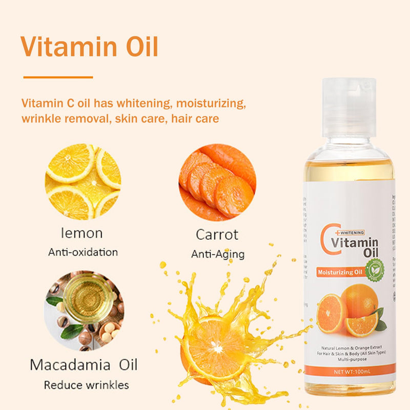 Vitamin C Oil, Massage Oils for Massage Therapy, Pain Relief Sensual Body Oil, Natural Massage Oils for Massage Therapy, Eyelashes, Hair, Eyebrows Growth, Moisturiser for Skin (Vitamin C) Vitamin C - BeesActive Australia