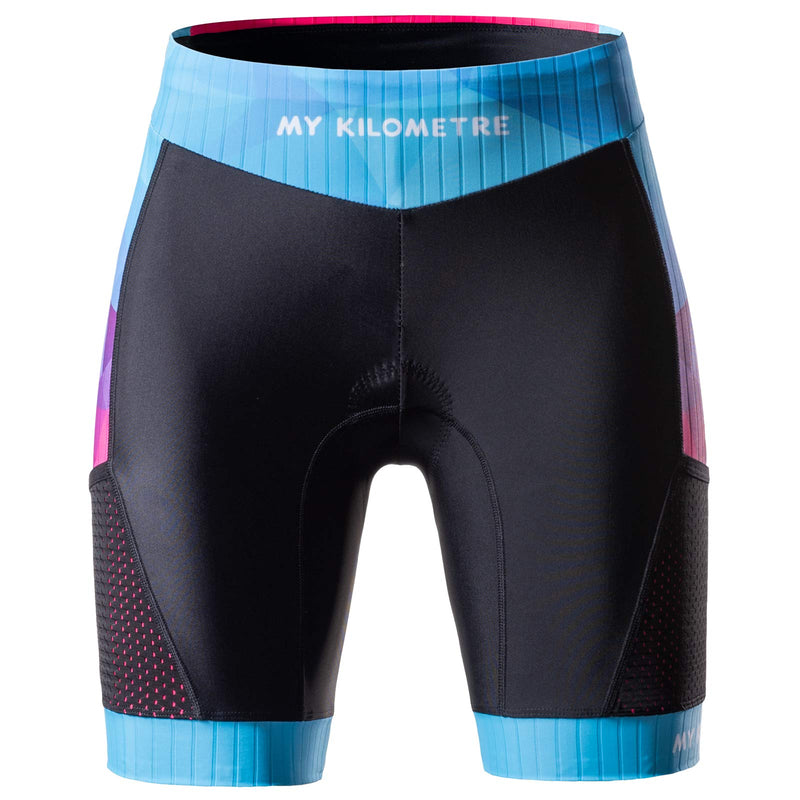 MY KILOMETRE Womens Triathlon Shorts 8” Inseam Tri Shorts with Side Pockets Adjustable Drawstring Blue US S (Waist: 27"-29") - BeesActive Australia
