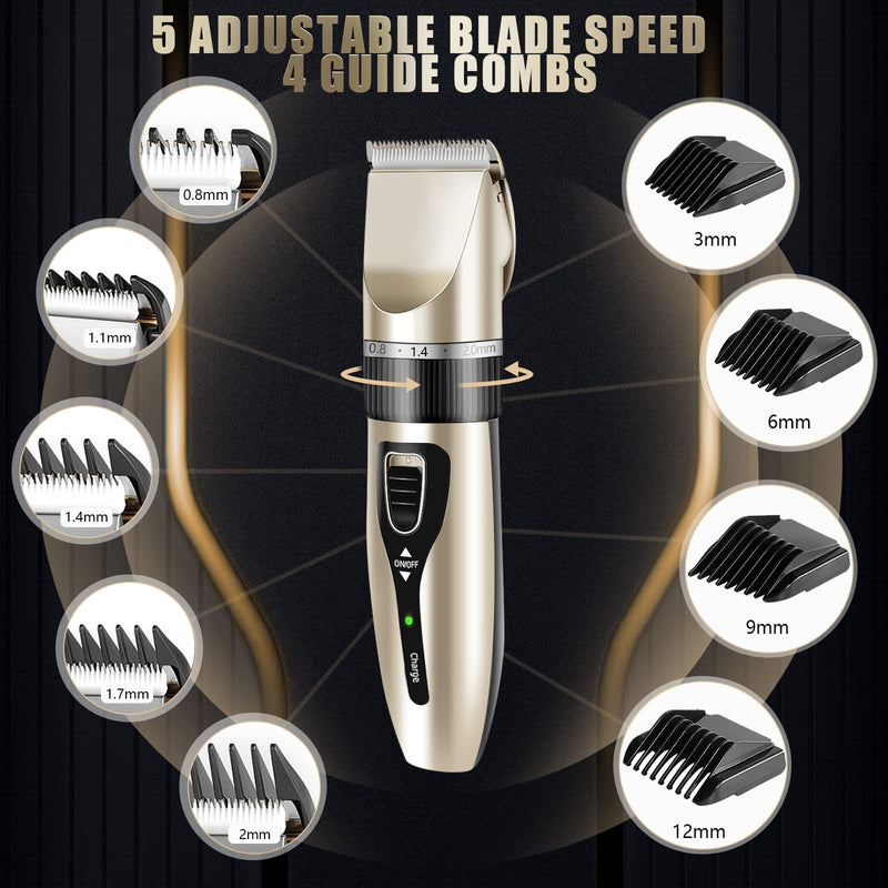 Dog Grooming Clippers,Low Noise Cordless Dog Grooming Kit for Grooming Thick Coats Dog Shears Rechargeable Dog Clippers for Grooming for Dogs, Cats and Other Pet Grooming kit (Gold) Gold - BeesActive Australia