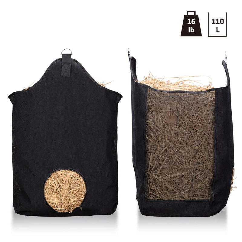 ZELARMAN Horse Hay Bag with Large Capacity，Slow Feeder Hay Nets， Leather Trim Feeding Bag for Horses, Sheep Black - BeesActive Australia